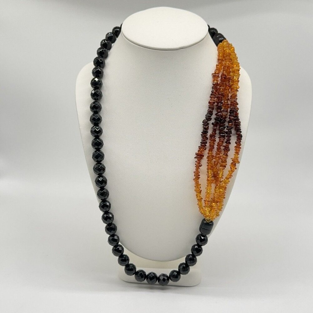 Jay King Bracelet Necklace Set Black Agate Ombre Baltic Amber 4 Strand Faceted - Picture 4 of 12